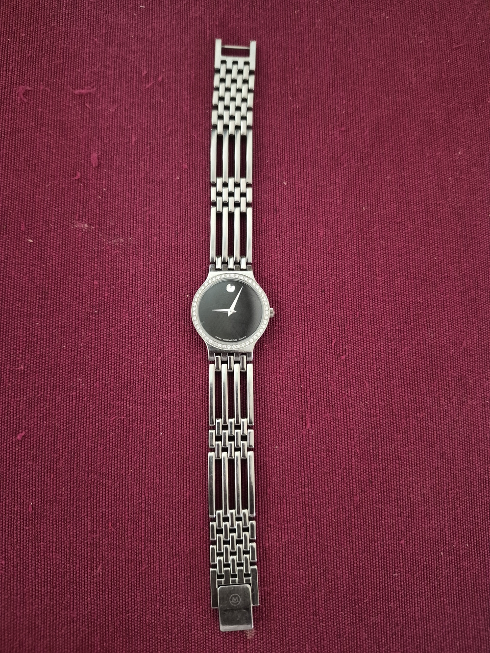Movado Silver Stainless Steel Bracelet Watch with Black Dial